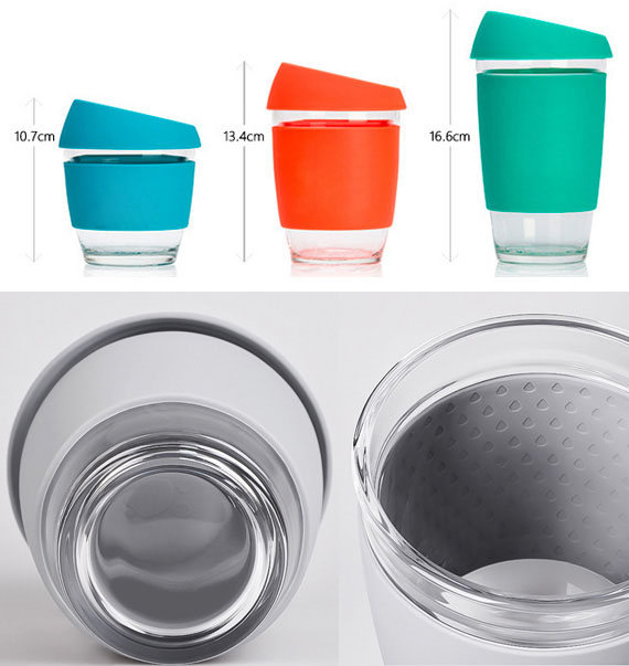 创意玻璃咖啡杯+硅胶杯套/盖
